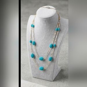 Kate Spade Pave The Way Scatter Necklace Long Station Turquoise Blue & Gold-tone